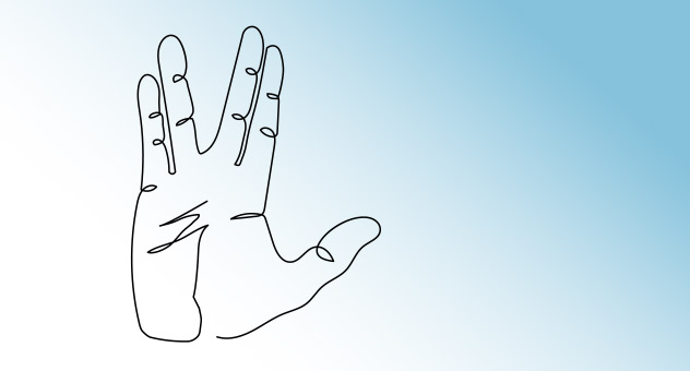 Line art of hand giving vulcan greeting from Star Trek