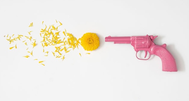 PXL_20230507_142535864 Yellow flower with petals scattered by pink plastic gun