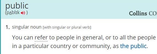 Should you write 'public is' or 'public are'? 2 Screenshot of collins definition of public