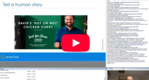 Video still of webinar screen with slides, thumbnail of presenter and chat window