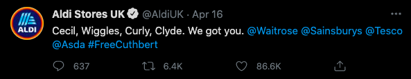 Aldi tweet, one of three. Transcription below