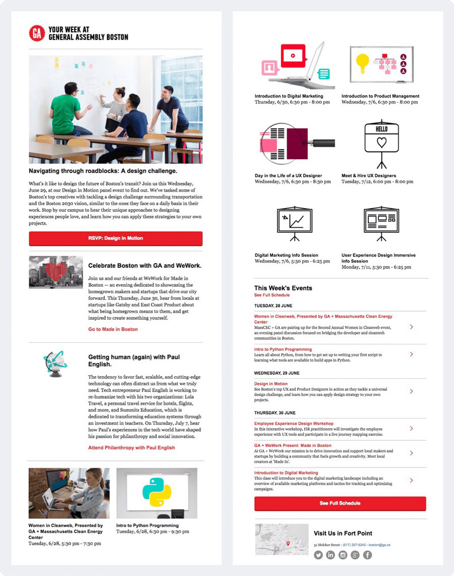 Build a strong employee community with brilliant internal newsletters 1 General assembly email. Full description under summary field labelled 'open description of image'
