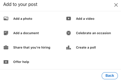How to create an effective call to action on linkedin 8 Linkedin post options. Full description below, under summary field labelled 'open image description'