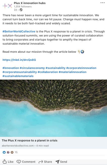 How to create an effective call to action on linkedin 1 Plus x innovation hubs post on linkedin. Full description and transcript below, under summary field labelled 'open image description and transcript'