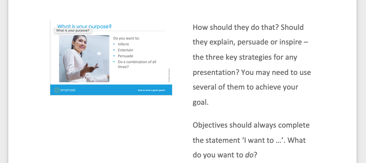 How to write a presentation (and deliver it, even via zoom) 4 Example excerpt of presentation script. Full description and transcript below under summary field labelled 'open description and transcript of image