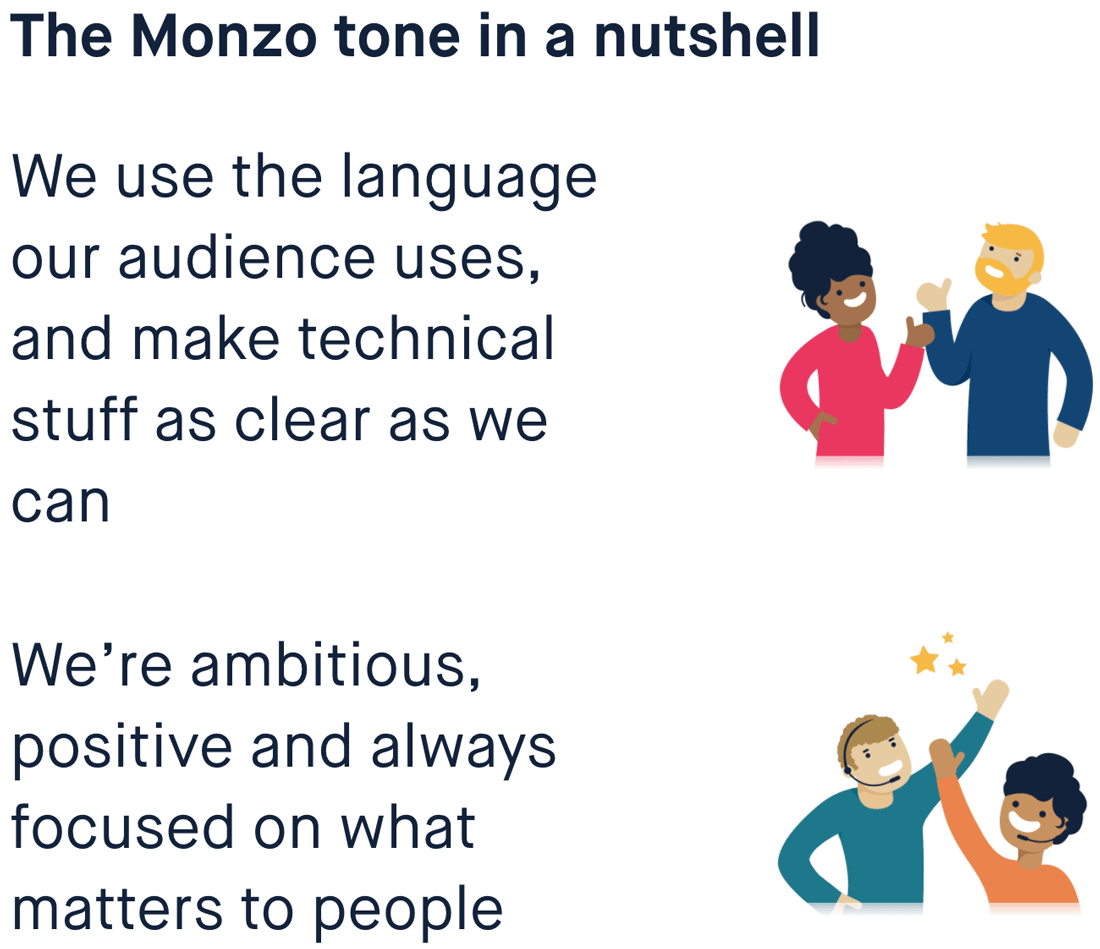 A practical guide to creating brand tone of voice guidelines (that people will actually use) 22 Monzo tone of voice guide snippet. Full description and transcript below