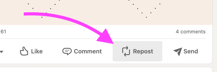 Linkedin's repost button. Full description below under summary field 'open description of image'