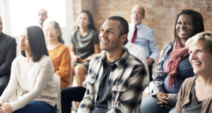 Audience laughing attentive