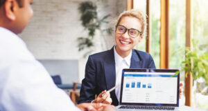 Business woman presents proposal