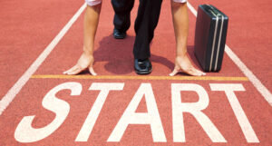 Starting line business man suitcase