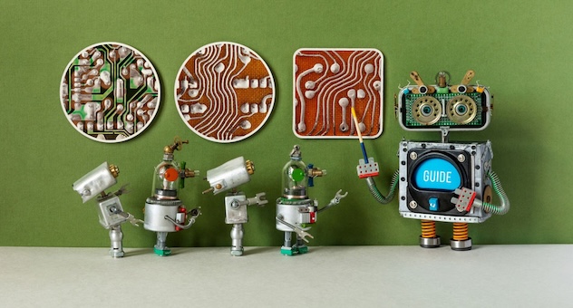 Toy robot teaching tinier toy robots