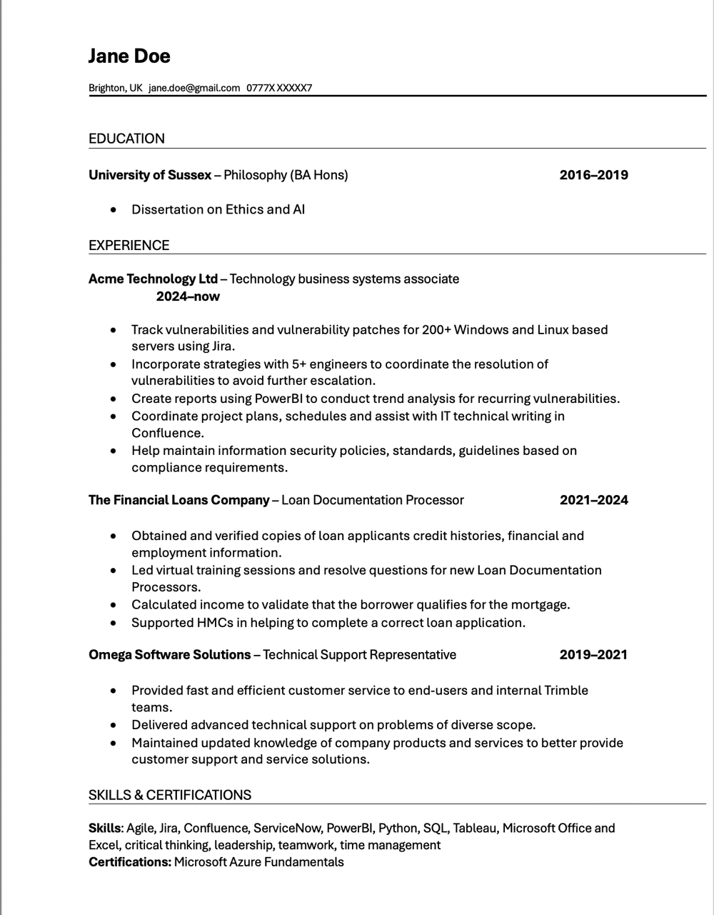 Making your job application stand out when everyone's using ai 1 Example cv following design guidelines in article